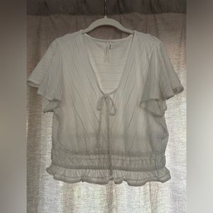 Cropped White Flutter Sleeve Tee